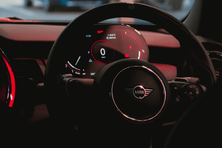 the dashboard and steering wheel of a car.